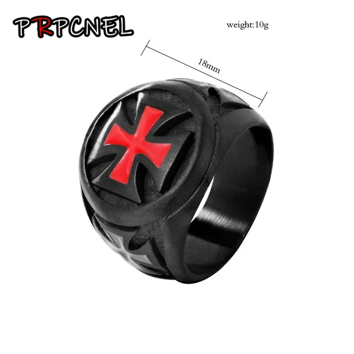 Men's Rings Black color Stainless Steel Red Armor Shield Knight Templar Crusader Cross Ring Punk Jewelry Drop Shipping