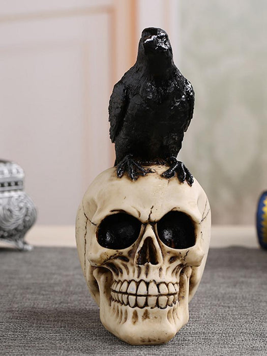 Raven On Skull Gothic Crow On Skull Statue