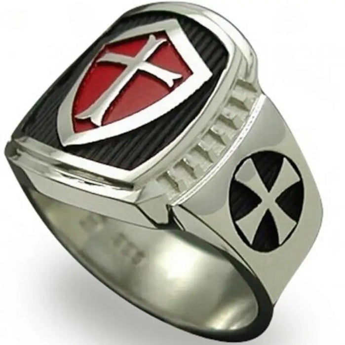 Fashion High Quality Red Armor Shield Knight Templar Crusader Ring for Men Jewelry Gift