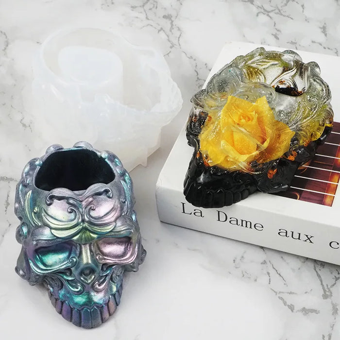 Diy Crystal Epoxy Mold Creative Three-dimensional Skull Candle Holder Makeup Storage Box Jewelry Decoration Silicone Mold