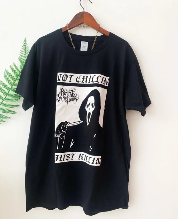 sunfiz YF Gothic Black Women O-Neck Short Sleeve Letter Skull Cat Printing Long T-shirt 2020 Summer Goth Punk Female Loose Tops