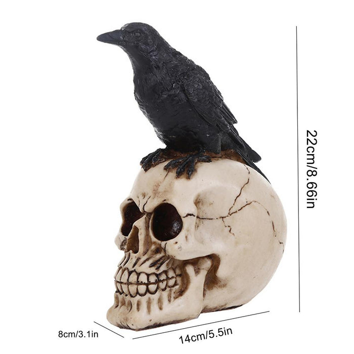 Raven On Skull Gothic Crow On Skull Statue