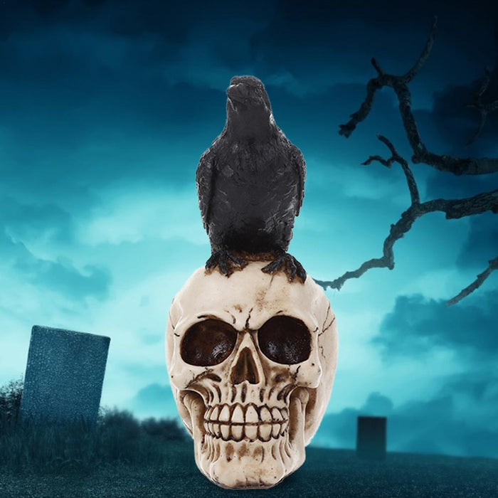 Raven On Skull Gothic Crow On Skull Statue