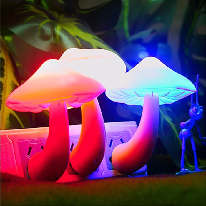 Led Night Light Mushroom Wall Lamp Eu Plug Light Control Induction Energy Saving Environmental Protection Bedroom Lamp Home Deco