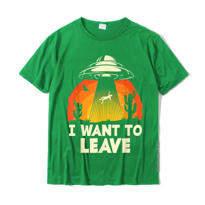 Funny Alien UFO Extraterrestrial I Want To Leave Alien Lover T-Shirt Coupons Men T Shirts Cotton Tops Tees Normal