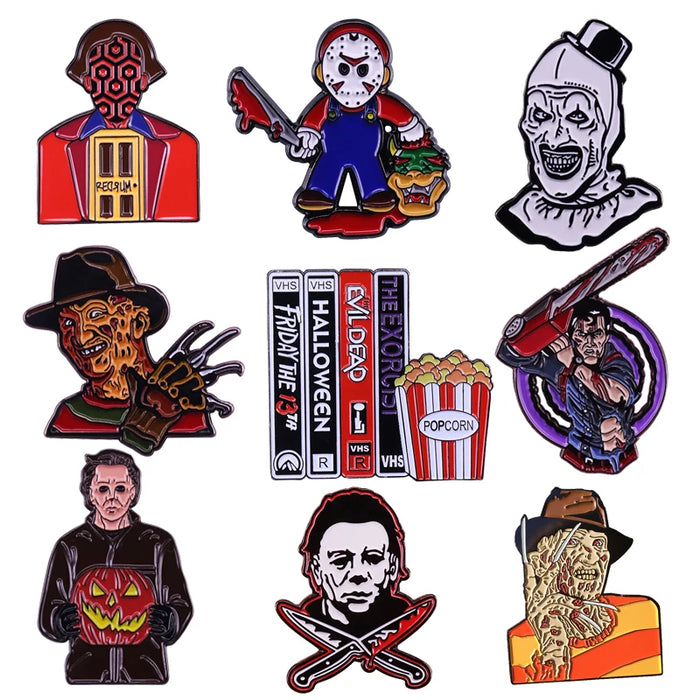 DZ10 22 Style Horror Movie Collection Hard Enamel Pins Women Men Badge Brooches Backpack Collar Lapel Fashion Jewelry