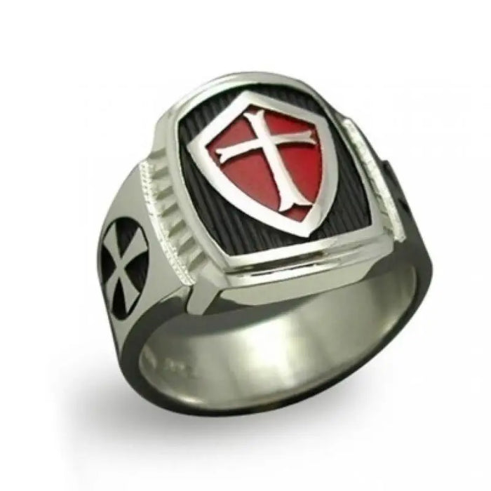 Fashion High Quality Red Armor Shield Knight Templar Crusader Ring for Men Jewelry Gift