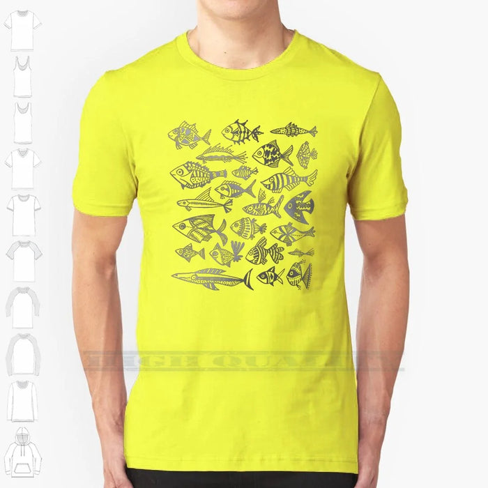 Silver Inked Fish 100% Cotton T Shirt Fish Watercolor Ocean Sea Scales Animals Mint Gold Turquoise Red Pink Duo India Ink