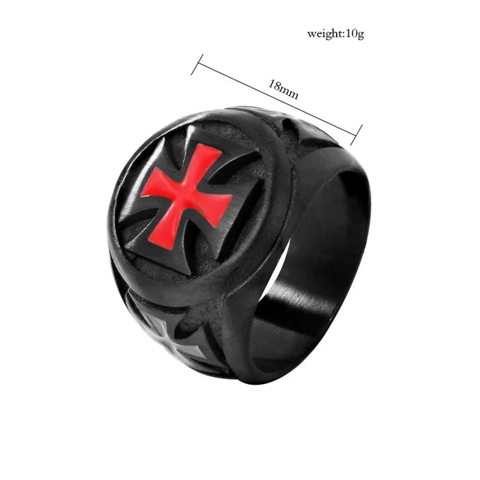 Men's Rings Black color Stainless Steel Red Armor Shield Knight Templar Crusader Cross Ring Punk Jewelry Drop Shipping