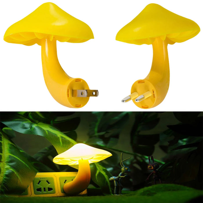 Led Night Light Mushroom Wall Lamp Eu Plug Light Control Induction Energy Saving Environmental Protection Bedroom Lamp Home Deco