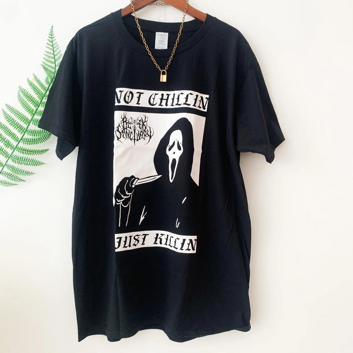 sunfiz YF Gothic Black Women O-Neck Short Sleeve Letter Skull Cat Printing Long T-shirt 2020 Summer Goth Punk Female Loose Tops