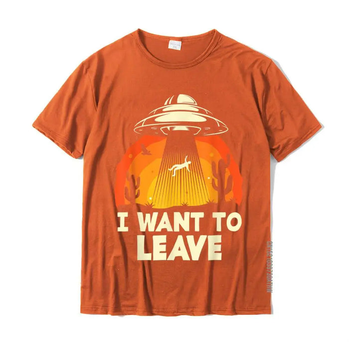 Funny Alien UFO Extraterrestrial I Want To Leave Alien Lover T-Shirt Coupons Men T Shirts Cotton Tops Tees Normal