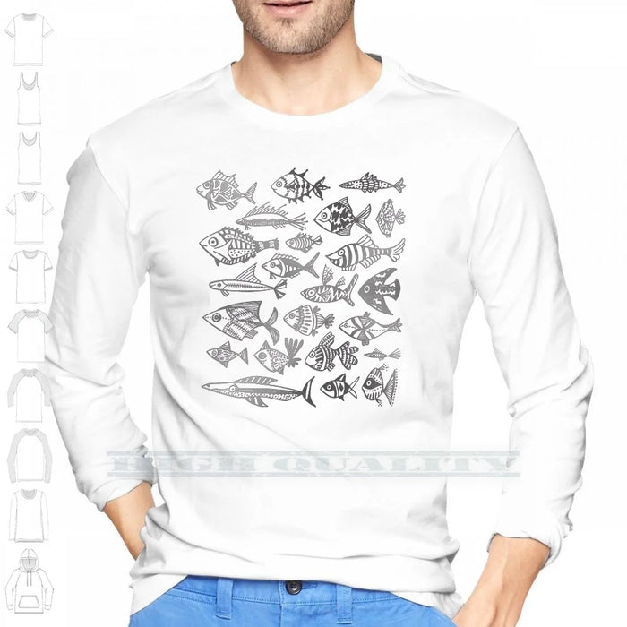 Silver Inked Fish 100% Cotton T Shirt Fish Watercolor Ocean Sea Scales Animals Mint Gold Turquoise Red Pink Duo India Ink