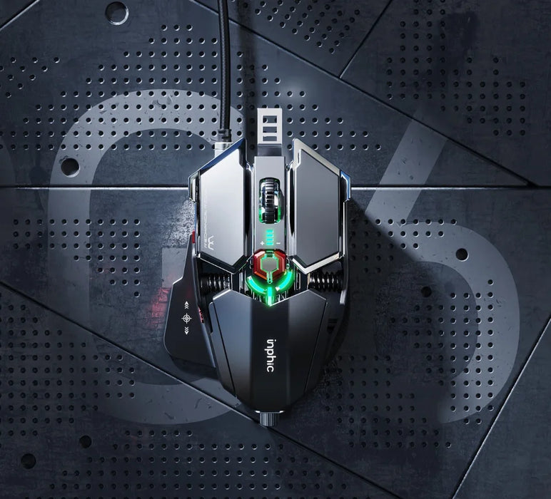 Inphic PG6 Wired Gaming Mouse Metal Mechanical Silver RGB light Professional Esports Game Mouse 7200dpi