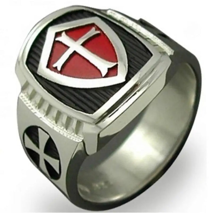 Fashion High Quality Red Armor Shield Knight Templar Crusader Ring for Men Jewelry Gift