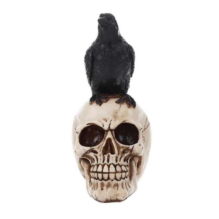 Raven On Skull Gothic Crow On Skull Statue