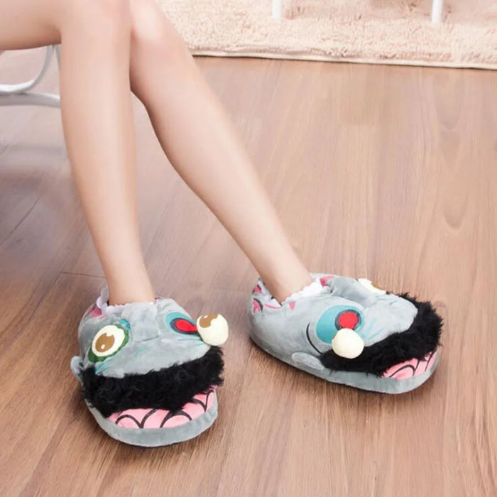 Winter Cartoon Zombie Slippers Women Warm Fabric Home Sliders Female One Size Fits Most EU 35-42 Indoor Floor Cotton Shoes