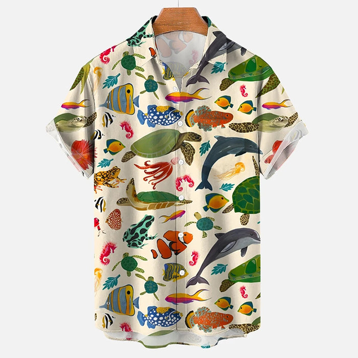 2023 Summer Funny Hawaiian Shirts Men Clothes Street Retro Man Casual Short Sleeve Top Sea Marine Animals 3d Lapel Men's Shirt