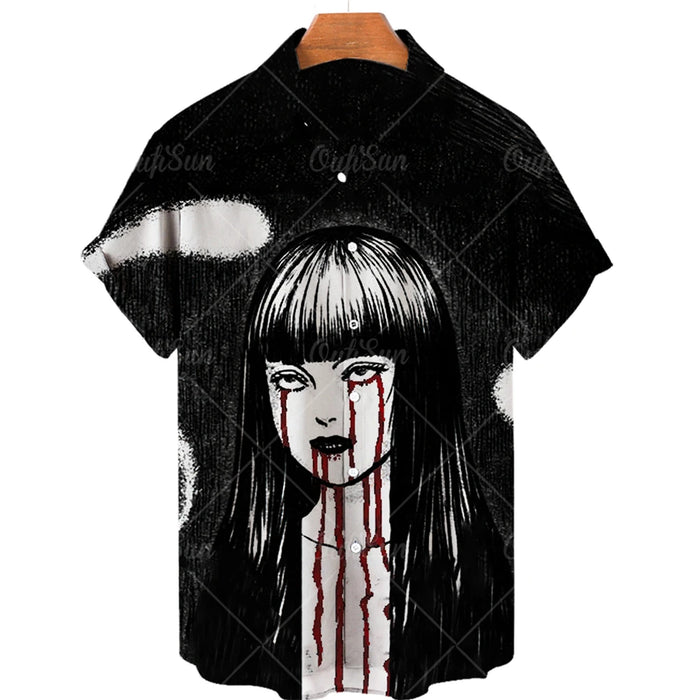 2023 Halloween shirt 3D anime horror printed short sleeved Men's and women's personalized retro clothing Unisex