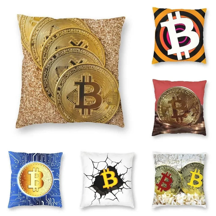 Digital Currency Bitcoin Cushion Cover Home Decorative Print Blockchain BTC Cryptography Throw Pillow Case for Living Room