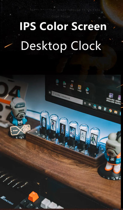 Cyberpunk Desktop Clock IPS Electronic Digital Nixie Clock Modern Editable Display Pictures Multifunction Nixie Tube Clock