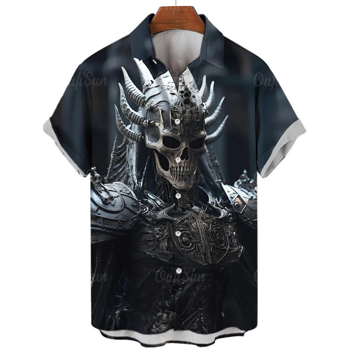 New men's shirt skull horror 3D printed men's short-sleeved cardigan top fashionable casual men's short-sleeved shirt