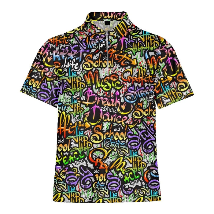 Cartoon Monster Graffiti Printed Summer Men's Zipper Collar Polo Shirts Casual Oversized Short Sleeve Fashion Tops Men Clothing