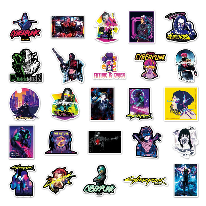 50 Sheets Punk 2077 Cartoon Graffiti Stickers For Notebook Computer Mobile Phone Car Skateboard Decorative Stickers