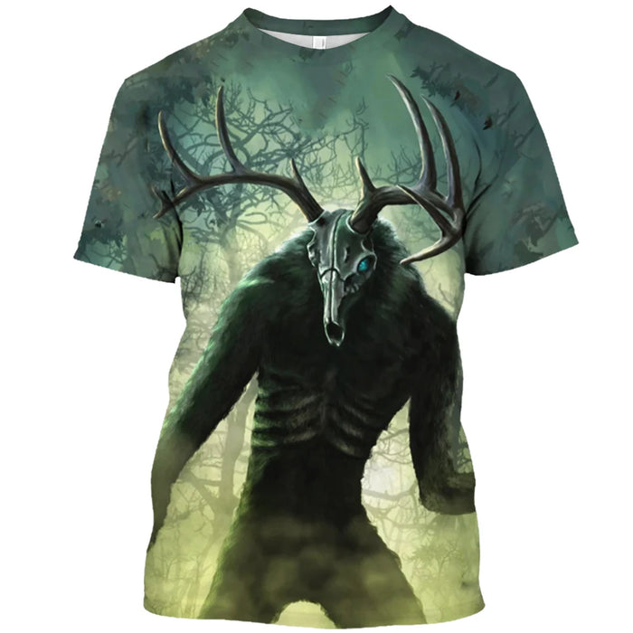 Demon Wendigo 3D Print Men's T Shirt Tops Harajuku Style Streetwear Daily Basic Short Sleeve Tees Summer Oversized Men Clothing