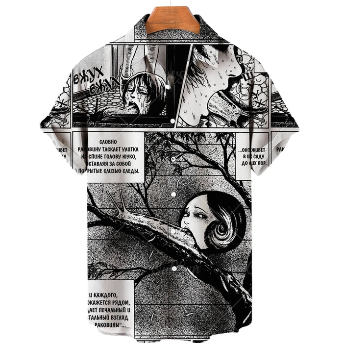 2023 Halloween shirt 3D anime horror printed short sleeved Men's and women's personalized retro clothing Unisex