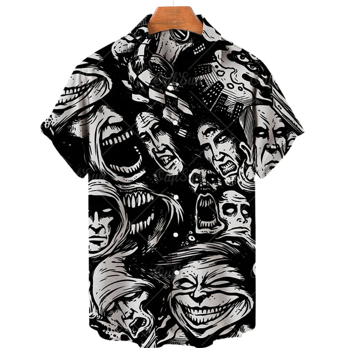 2023 Halloween shirt 3D anime horror printed short sleeved Men's and women's personalized retro clothing Unisex