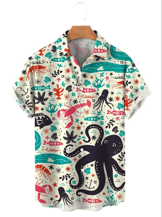 2023 Summer Funny Hawaiian Shirts Men Clothes Street Retro Man Casual Short Sleeve Top Sea Marine Animals 3d Lapel Men's Shirt