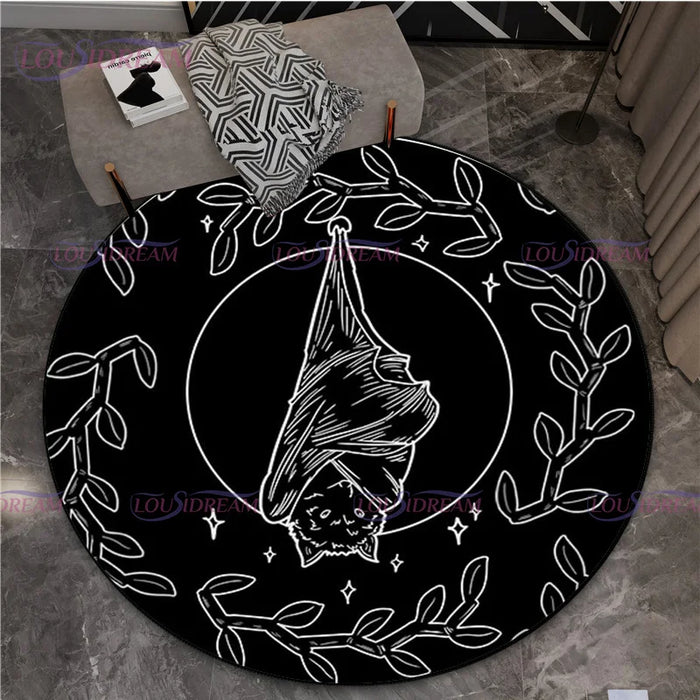 Gothic Triple Moon Goddess Pentagram Round Rug Mystic Sun Moon Black Cat Witch Round Rug Living Room Mats Yoga Round Rug