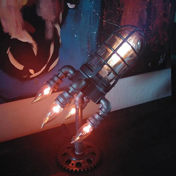 Steampunk Rocket Lamp Punk Style Lights Metal Desktop Decor Ornaments for Bar Restaurant Cafe