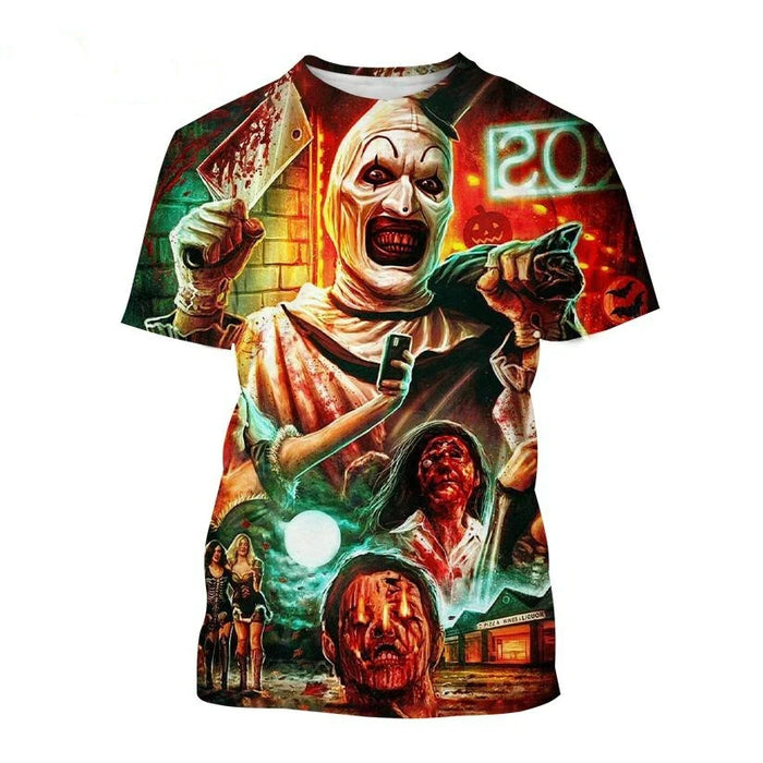 Hot New Terrifier Printed 3D T-shirt Fashion Horror Movie Round Neck Y2k Top Summer New Men Women Scary Pattern Short Sleeve Tee