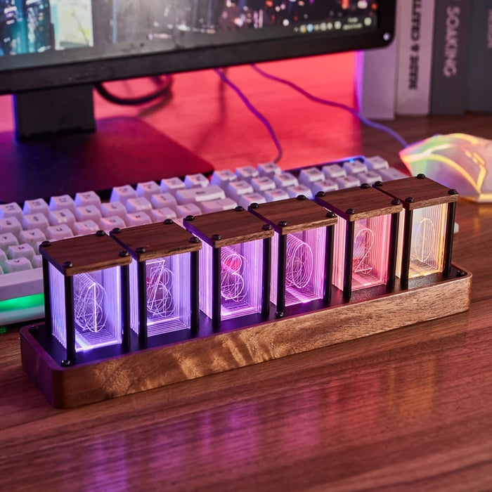 RGB Nixie Glow Tube Clock DIY Wood Table Clock LED Electronic Nightlights Desktop lamp Digital Watch Game Room Decoration Gift