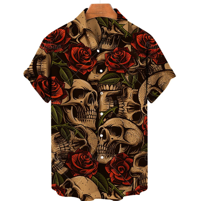 Funny Skull 3D Printed Shirt Man/Women Casual Fashion Short Sleeves Shirts Men Button Lapel Streetwear Oversized Unisex Clothing