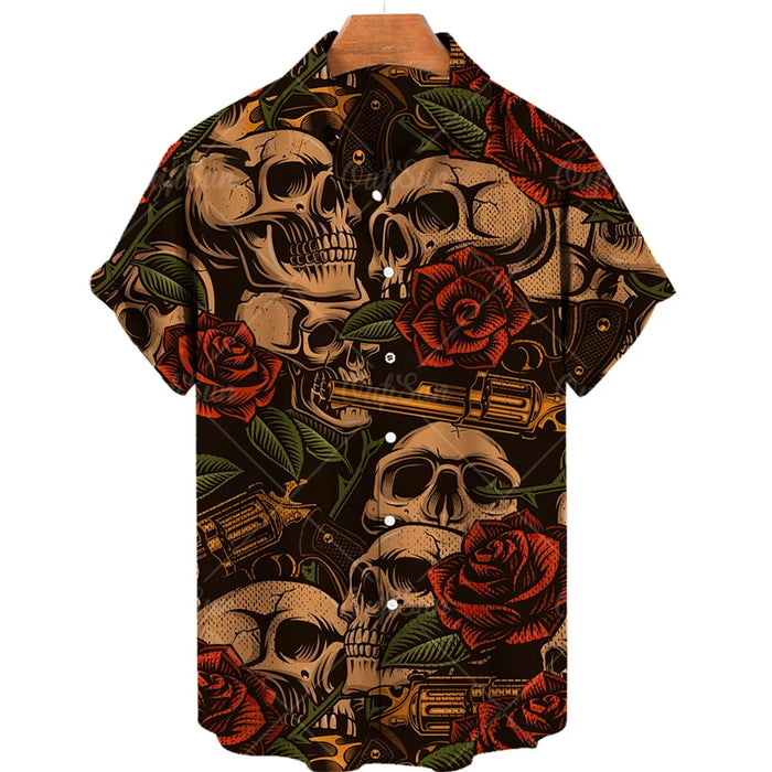 Funny Skull 3D Printed Shirt Man/Women Casual Fashion Short Sleeves Shirts Men Button Lapel Streetwear Oversized Unisex Clothing