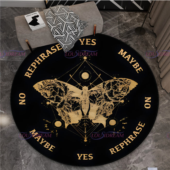 Gothic Triple Moon Goddess Pentagram Round Rug Mystic Sun Moon Black Cat Witch Round Rug Living Room Mats Yoga Round Rug