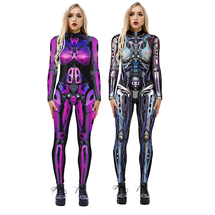 Robot Punk Jumpsuit Catsuit Sexy Women Cosplay Costumes Steampunk Zentai Halloween Bodysuit Party Suit