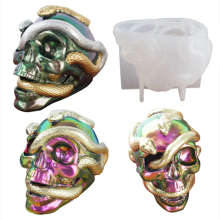 3D Skull Snake Head Candle Silicone Mold DIY Halloween Ornament Epoxy Resin Plaster Craft Casting Molds Home Decoration Tools