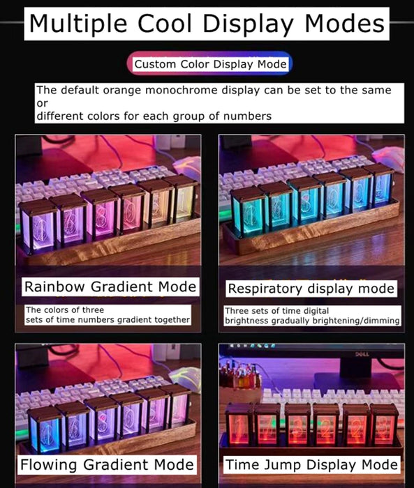 RGB Nixie Glow Tube Clock DIY Wood Table Clock LED Electronic Nightlights Desktop lamp Digital Watch Game Room Decoration Gift