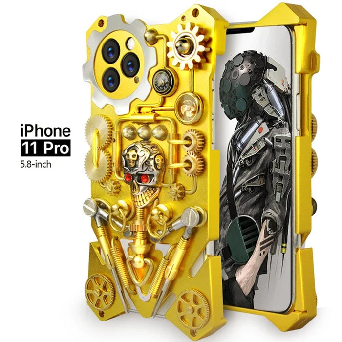 Mechanical Gear Skeleton Phone Case for IPhone 15 14 13 12 ProMax Phone Case Metal Aluminum Alloy Thickened Anti Drop Protective