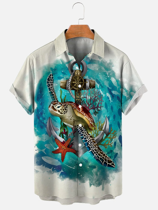 2023 Summer Funny Hawaiian Shirts Men Clothes Street Retro Man Casual Short Sleeve Top Sea Marine Animals 3d Lapel Men's Shirt