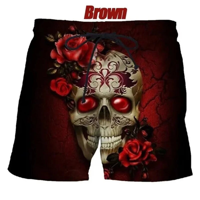 Roses Goth Skull Beach Shorts