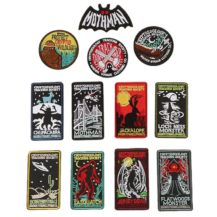 Cryptozoology Embroidery Iron on Patches Monster Cloth Appliques Mothman Badge Extraterrestrials tracking Emblem for Men Jackets