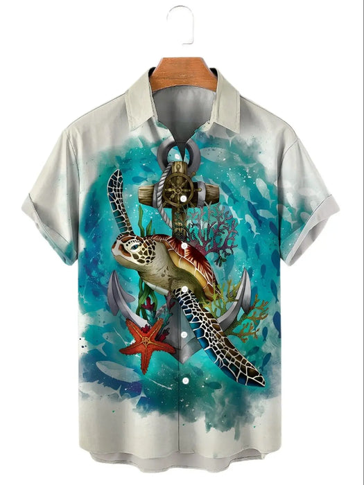 2023 Summer Funny Hawaiian Shirts Men Clothes Street Retro Man Casual Short Sleeve Top Sea Marine Animals 3d Lapel Men's Shirt