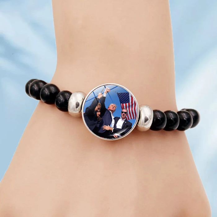 Trump 2024 Bracelet Leather Bracelet Adjustable Braided Bracelet Souvenir USA Flag Bead Bracelet for Men Women Charm