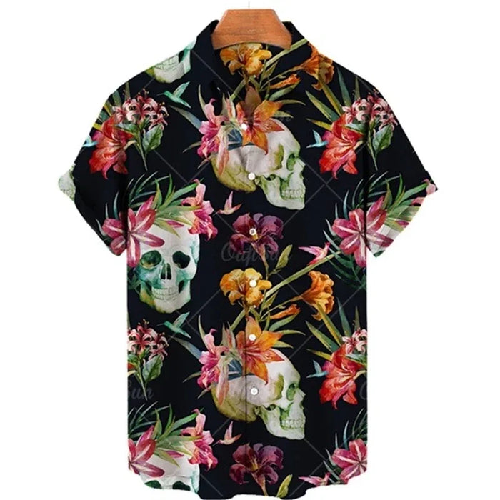 Men's shirt button up shirt summer shirt skull short sleeved V-neck fashion designer casual, comfortable and breathable