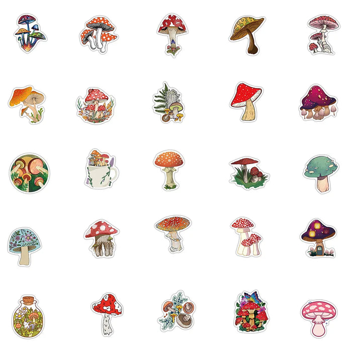 10/30/50PCS Cartoon Mushroom Plant Graffiti Stickers Cute Travel Skateboard Suitcase Guitar Luggage Laptop Funny Sticker Decals